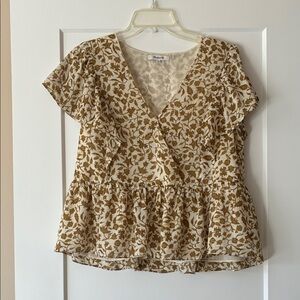 Madewell Chartreuse and Cream Floral Blouse